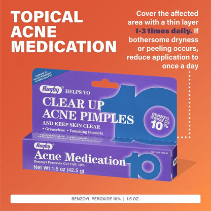 Rugby Acne -Treatment BENZOYL Peroxide Gel 5,- 1.5 oz( 42.5 gr)