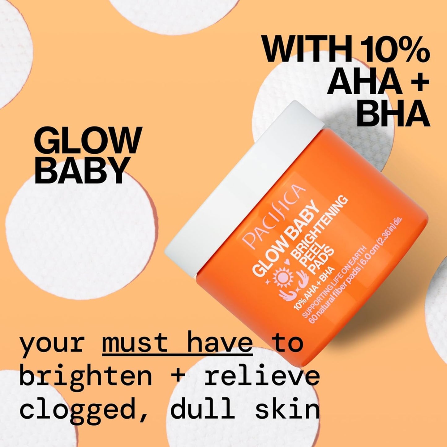 Pacifica - Glow Baby Brightening Peel Pads - 10% Glycolic Acid and Salicylic Acid Exfoliating Pads- 60 pcs