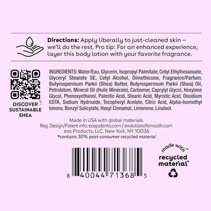 Back label of a skincare product with directions, ingredients, and sustainability information.
