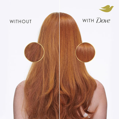Comparison of hair with and without Dove product, showing a smoother texture.