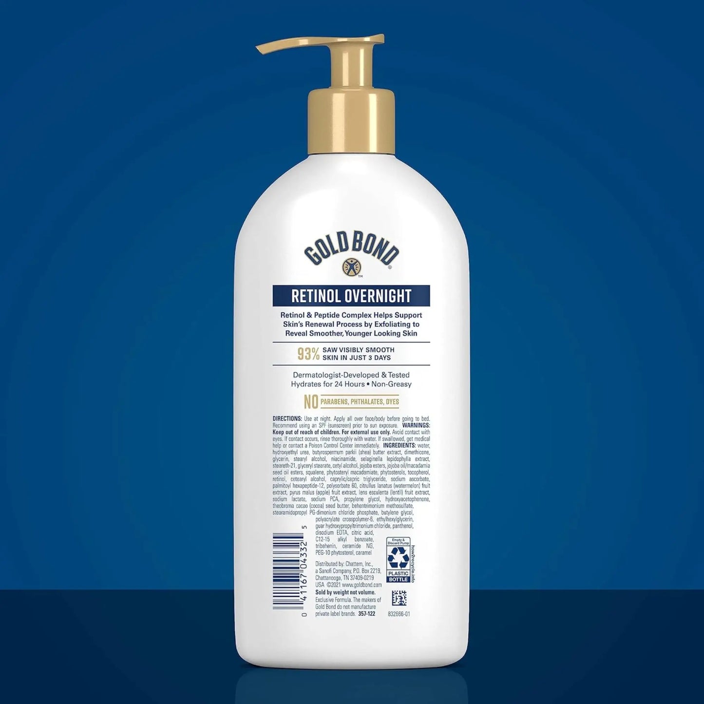 Gold Bond Retinol Overnight bottle on a blue background