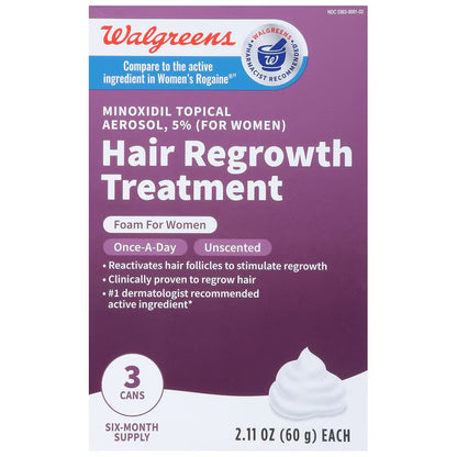 Walgreens Women's 5% Minoxidil Foam Hair Regrowth Treatment 180 Day Supply, 3 pack - Antiaging Cosmetics