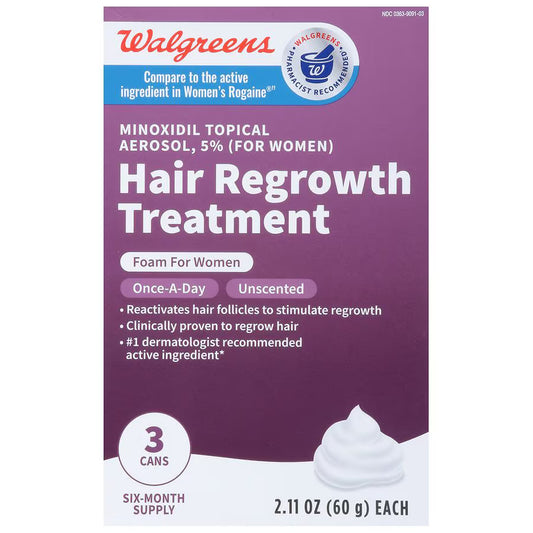 Walgreens Women's 5% Minoxidil Foam Hair Regrowth Treatment 180 Day Supply, 3 pack - Antiaging Cosmetics