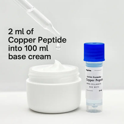 Copper peptide application into base cream with a dropper and container on a white background