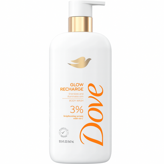 Dove body wash bottle with pump on a white background