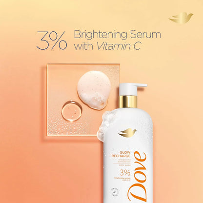 Dove skincare product with text on a peach background