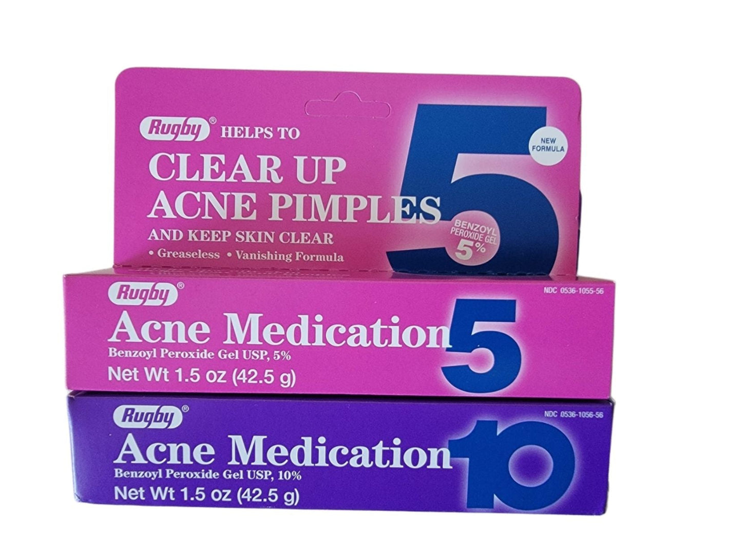 Three boxes of Rugby Acne Medication 5 on a white background