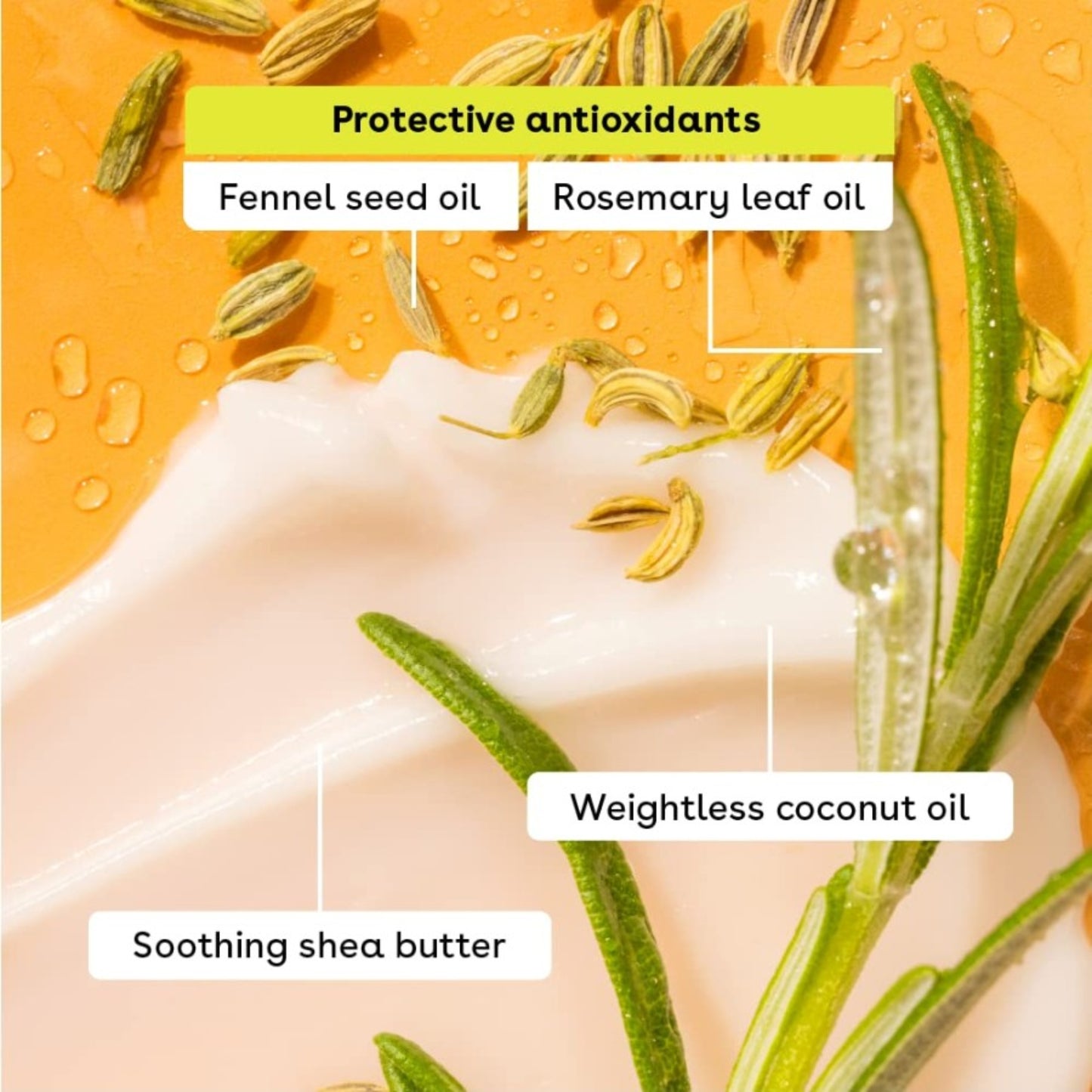 Product ingredients with labels on a textured background