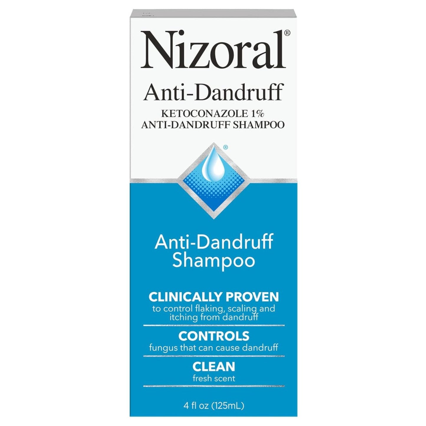 Nizoral Anti-Dandruff Shampoo packaging on a white background