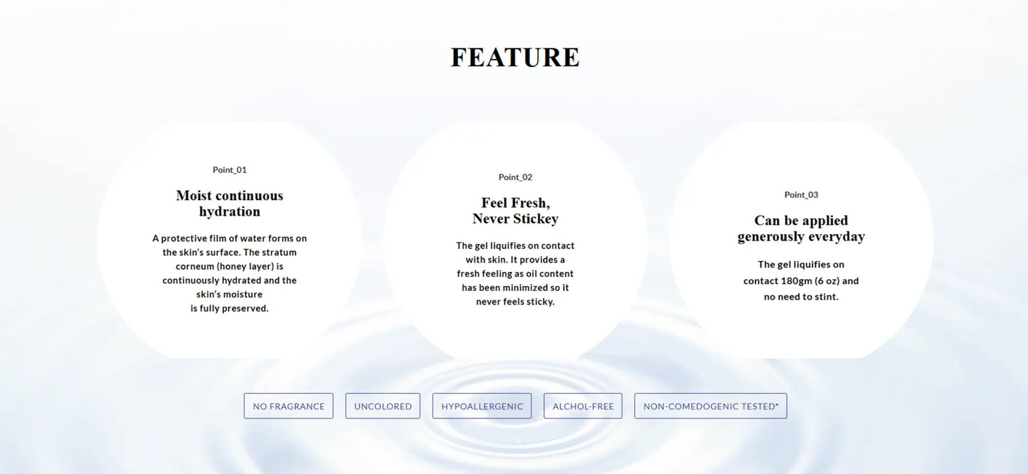 Product feature description with text and icons on a light blue gradient background