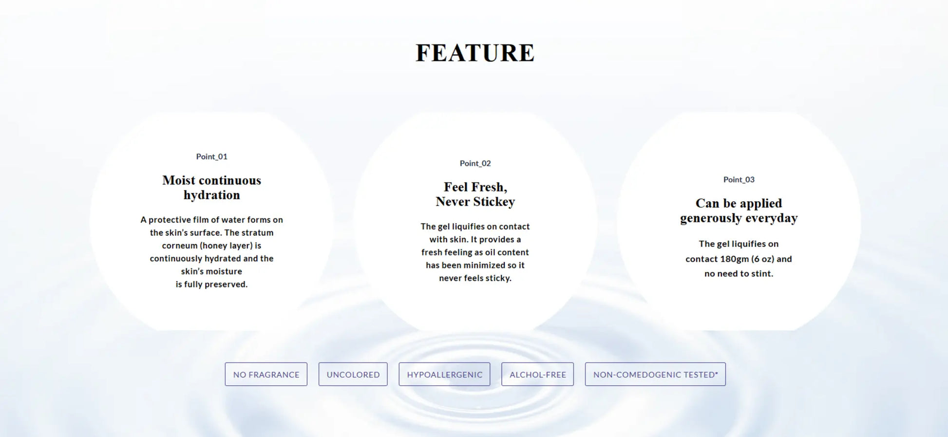 Product feature description with text and icons on a light blue gradient background