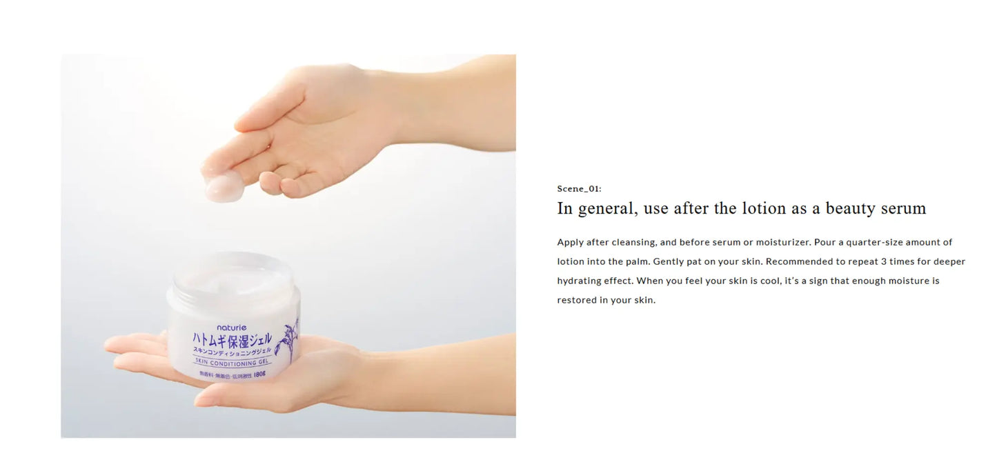 Person holding a jar of cream with text on a white background