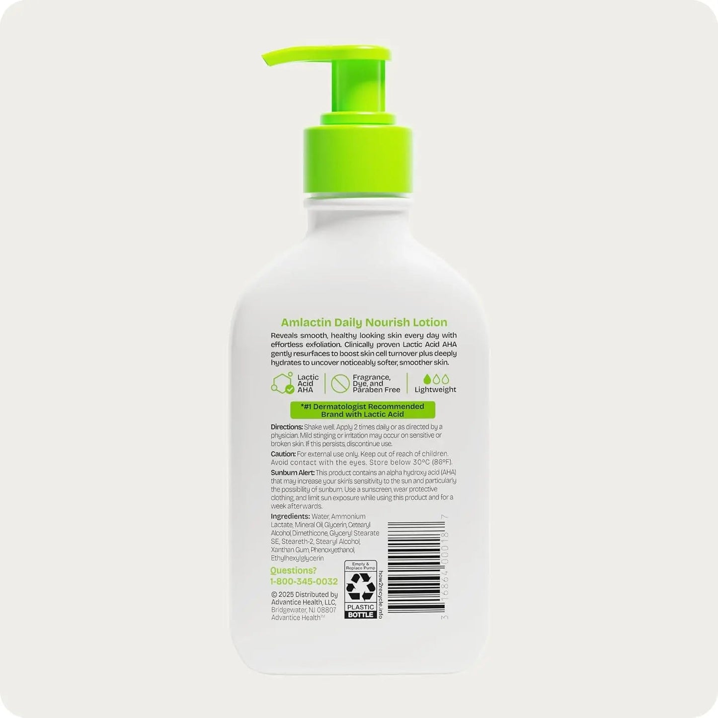 Exfoliating Moisturizer with 12% Lactic Acid 225gr - AmLactin Daily Nourish Body Lotion - Antiaging Cosmetics