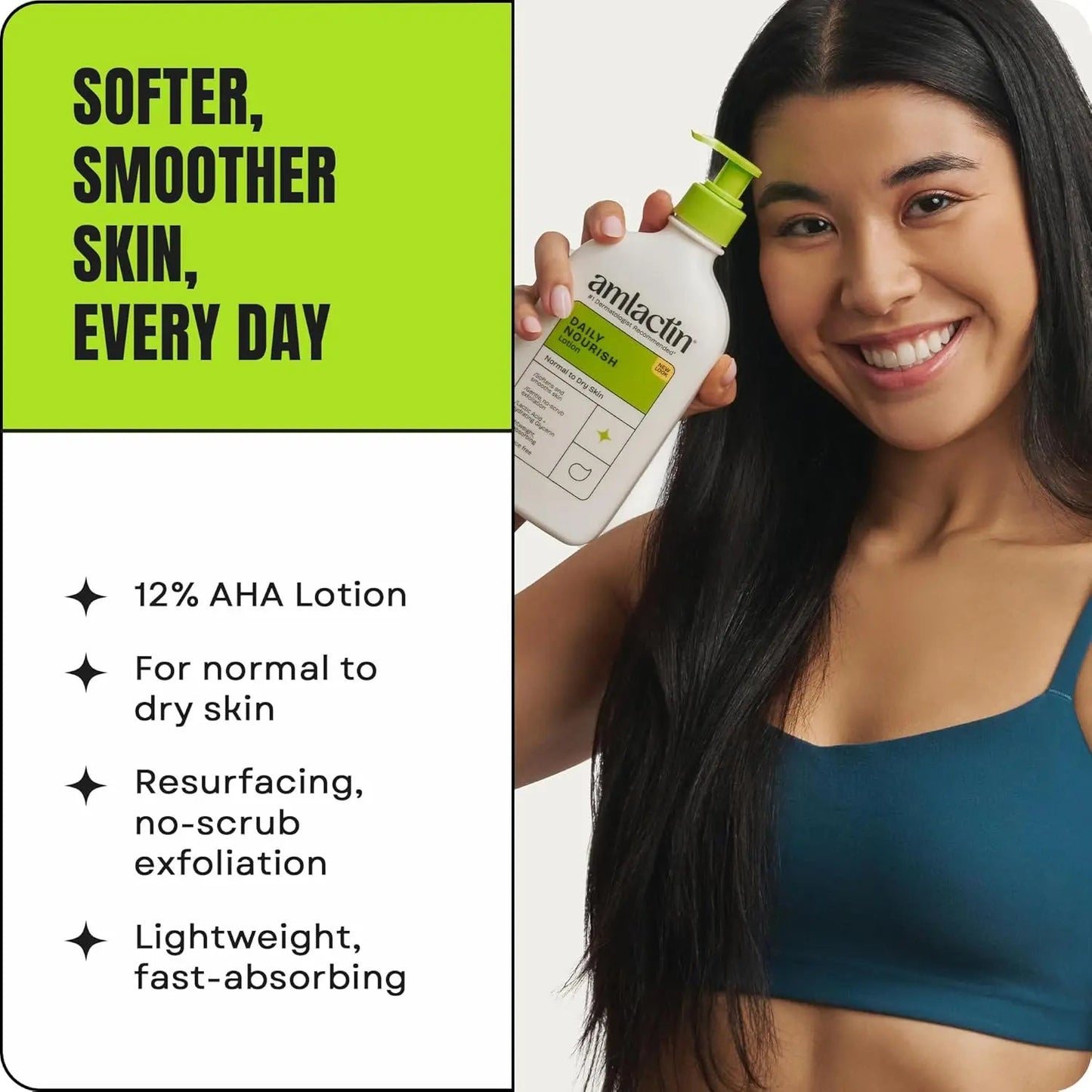 Exfoliating Moisturizer with 12% Lactic Acid 225gr - AmLactin Daily Nourish Body Lotion - Antiaging Cosmetics