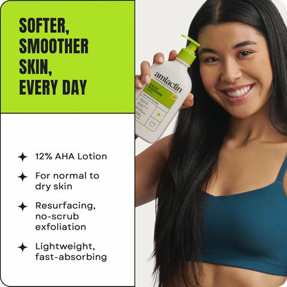 Exfoliating Moisturizer with 12% Lactic Acid 225gr - AmLactin Daily Nourish Body Lotion - Antiaging Cosmetics