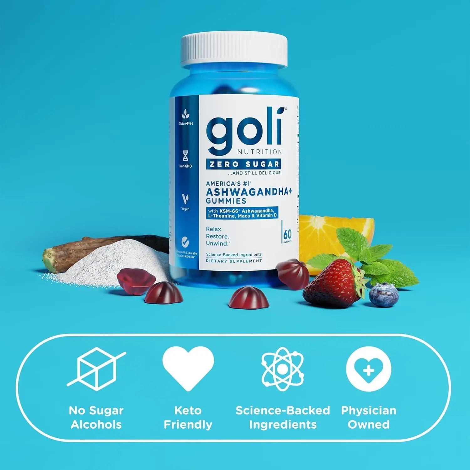 Ashwagandha Gummies Goli Vegan, Gluten - Free, No Sugar,vitamin D Maca Ashwagandha+ Gummies, 60 Gummies - Antiaging Cosmetics