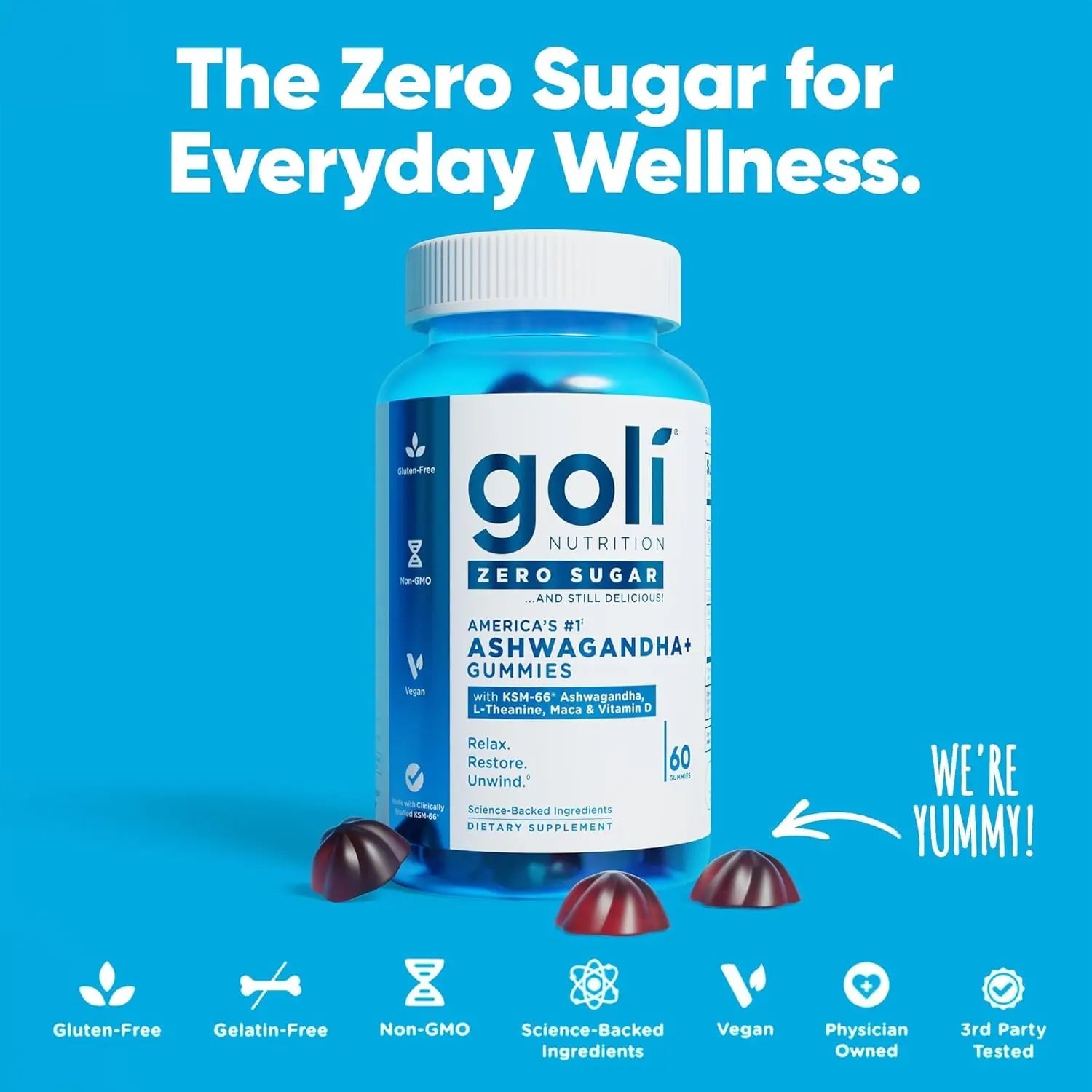 Ashwagandha Gummies Goli Vegan, Gluten - Free, No Sugar,vitamin D Maca Ashwagandha+ Gummies, 60 Gummies - Antiaging Cosmetics