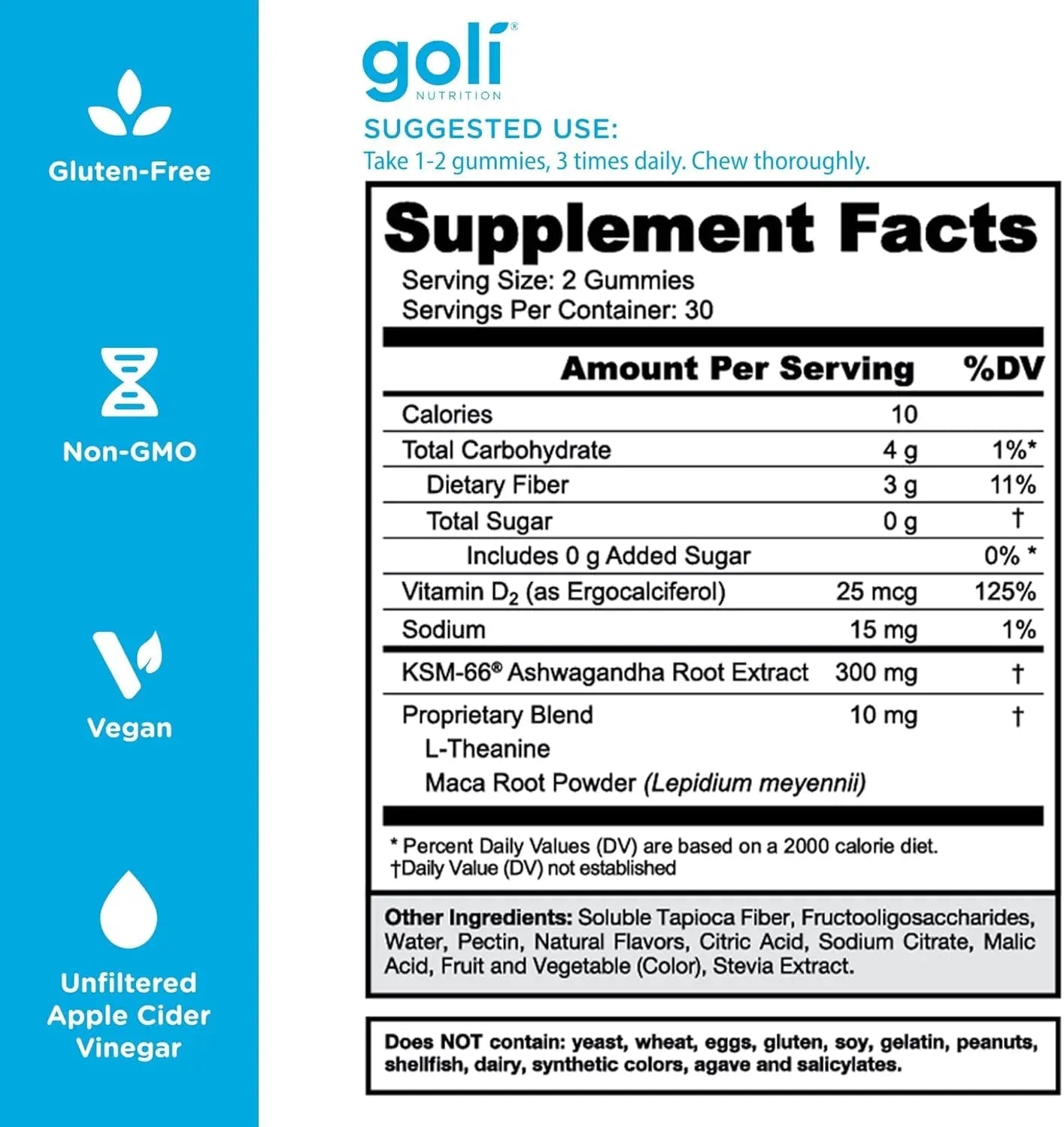 Ashwagandha Gummies Goli Vegan, Gluten - Free, No Sugar,vitamin D Maca Ashwagandha+ Gummies, 60 Gummies - Antiaging Cosmetics