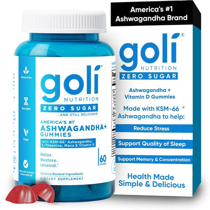 Ashwagandha Gummies Goli Vegan, Gluten - Free, No Sugar,vitamin D Maca Ashwagandha+ Gummies, 60 Gummies - Antiaging Cosmetics
