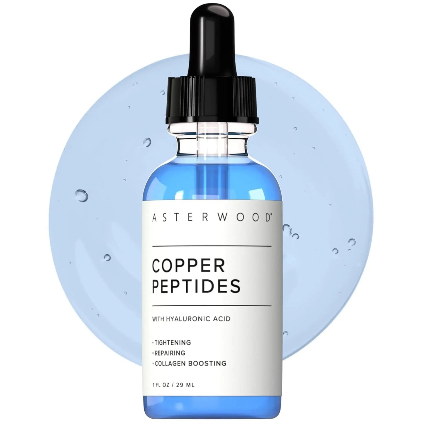 Asterwood Copper Peptides Serum with GHK - Cu and Hyaluronic Acid - 1 Fl Oz, 29ml - Antiaging Cosmetics