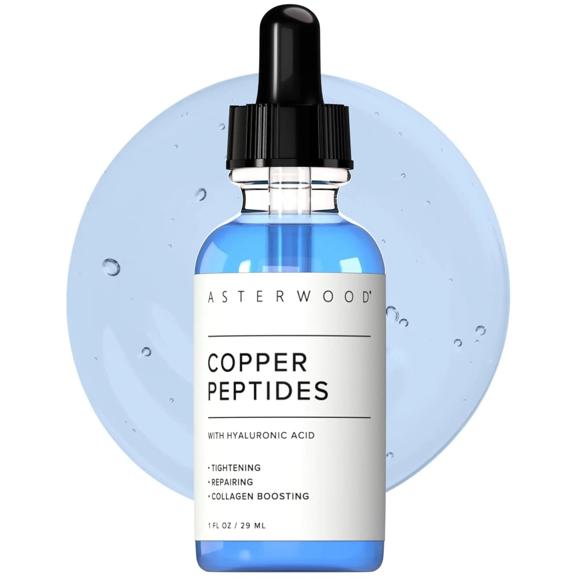 Asterwood Copper Peptides Serum with GHK - Cu and Hyaluronic Acid - 1 Fl Oz, 29ml - Antiaging Cosmetics