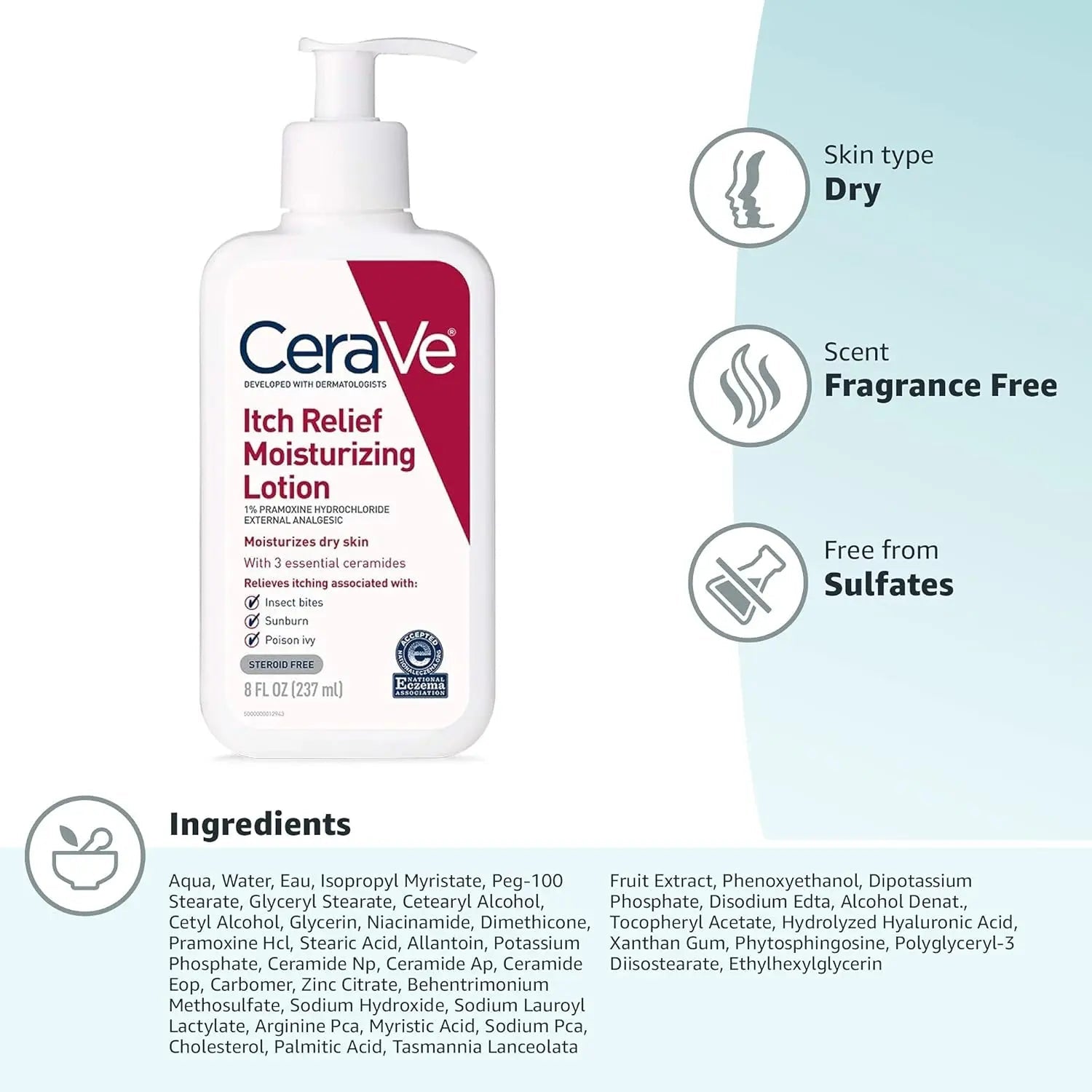 CeraVe - Anti Itch Moisturizing, Lotion with Pramoxine Hydrochloride - 8oz(237ml) - Antiaging Cosmetics