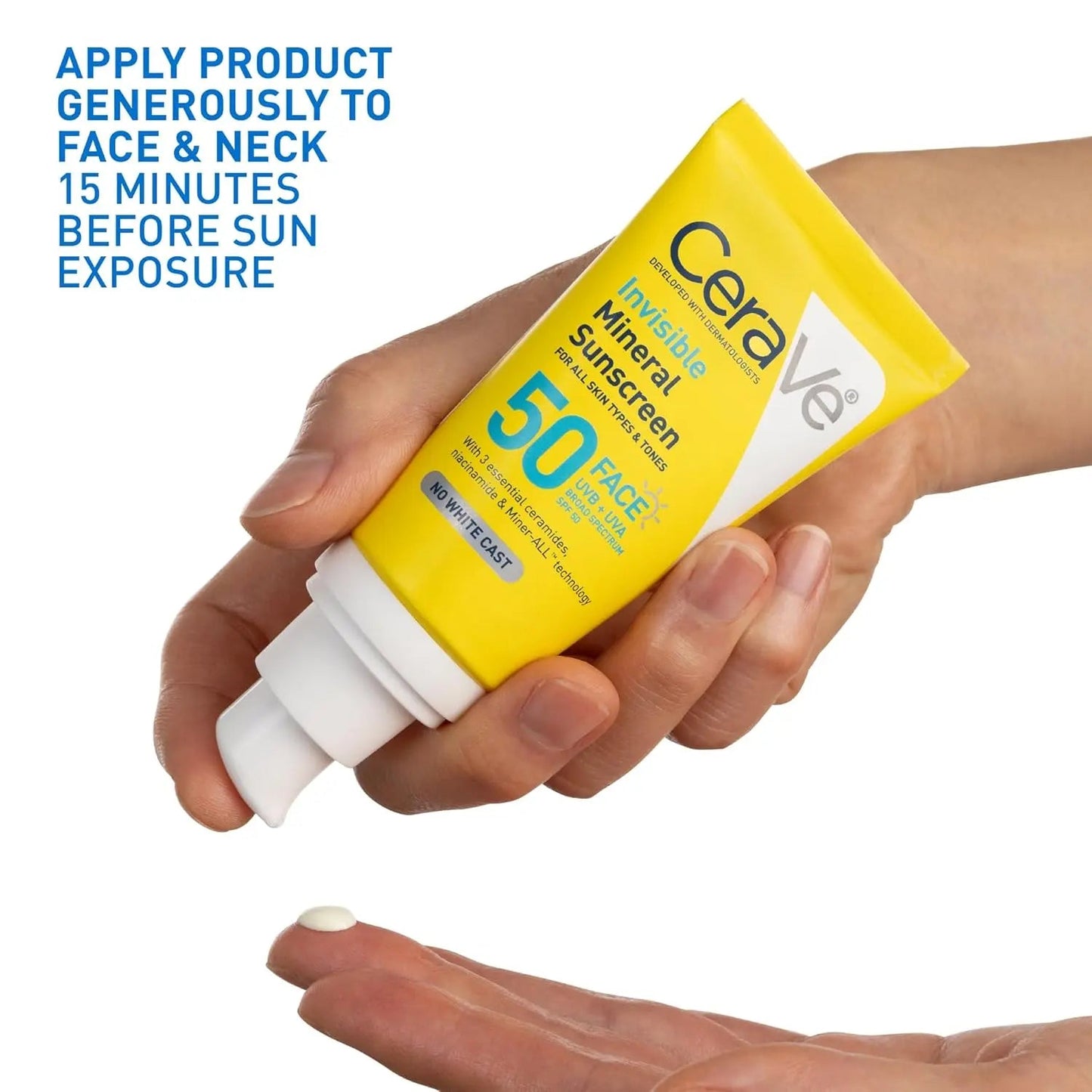 CeraVe SPF 50 Mineral Sunscreen for Face, Sensitive Skin, 48ml - Antiaging Cosmetics
