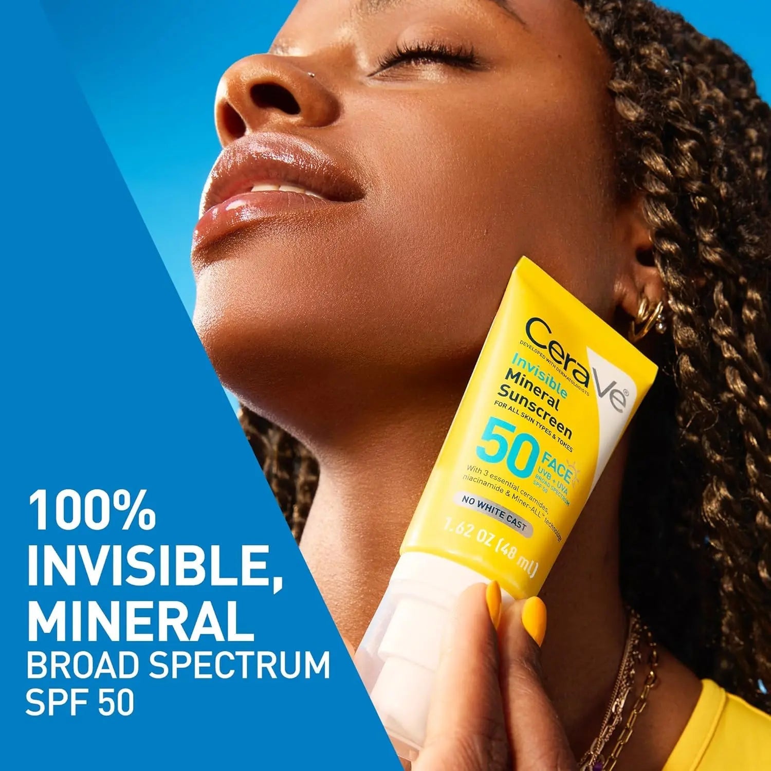 CeraVe SPF 50 Mineral Sunscreen for Face, Sensitive Skin, 48ml - Antiaging Cosmetics