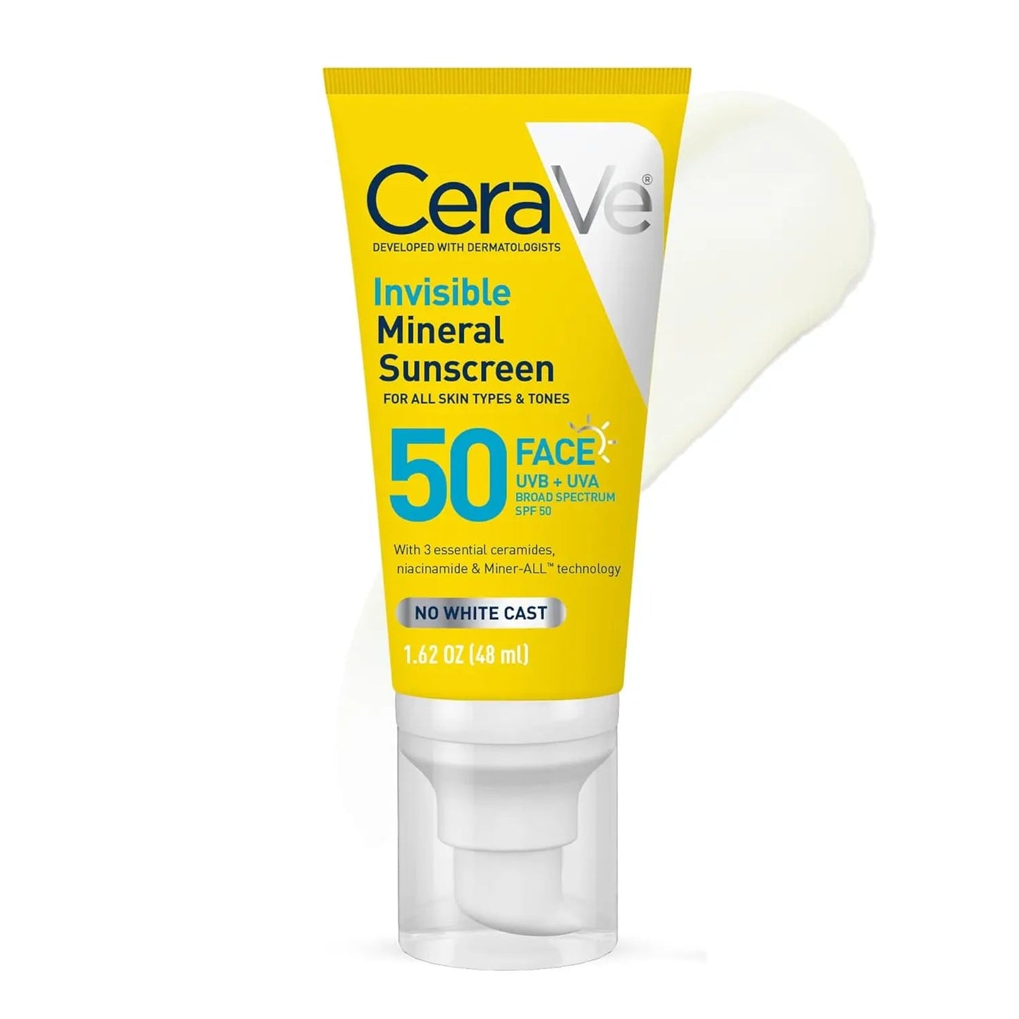 CeraVe SPF 50 Mineral Sunscreen for Face, Sensitive Skin, 48ml - Antiaging Cosmetics
