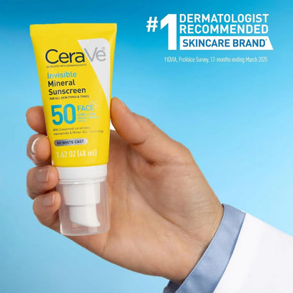 CeraVe SPF 50 Mineral Sunscreen for Face, Sensitive Skin, 48ml - Antiaging Cosmetics