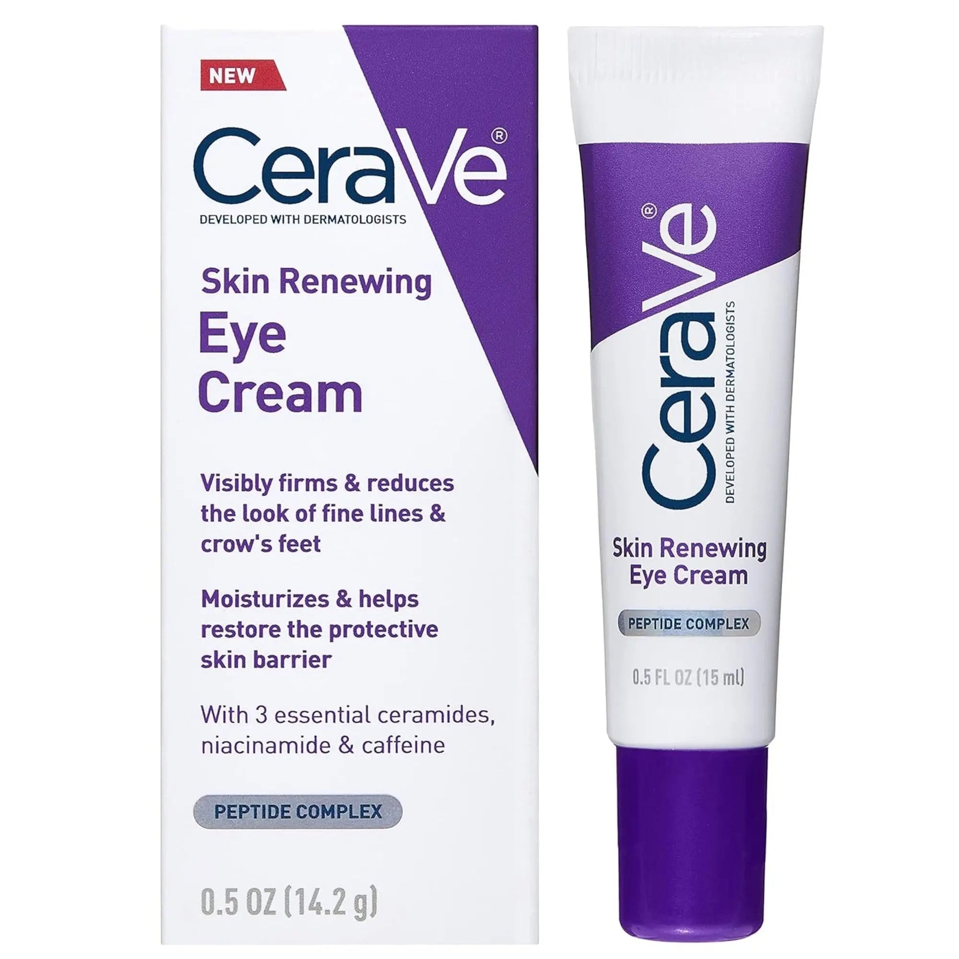 CeraVe Skin Renewing Eye Cream For Wrinkles, Peptides + Caffeine + Niacinamide - (15ml) - Antiaging Cosmetics