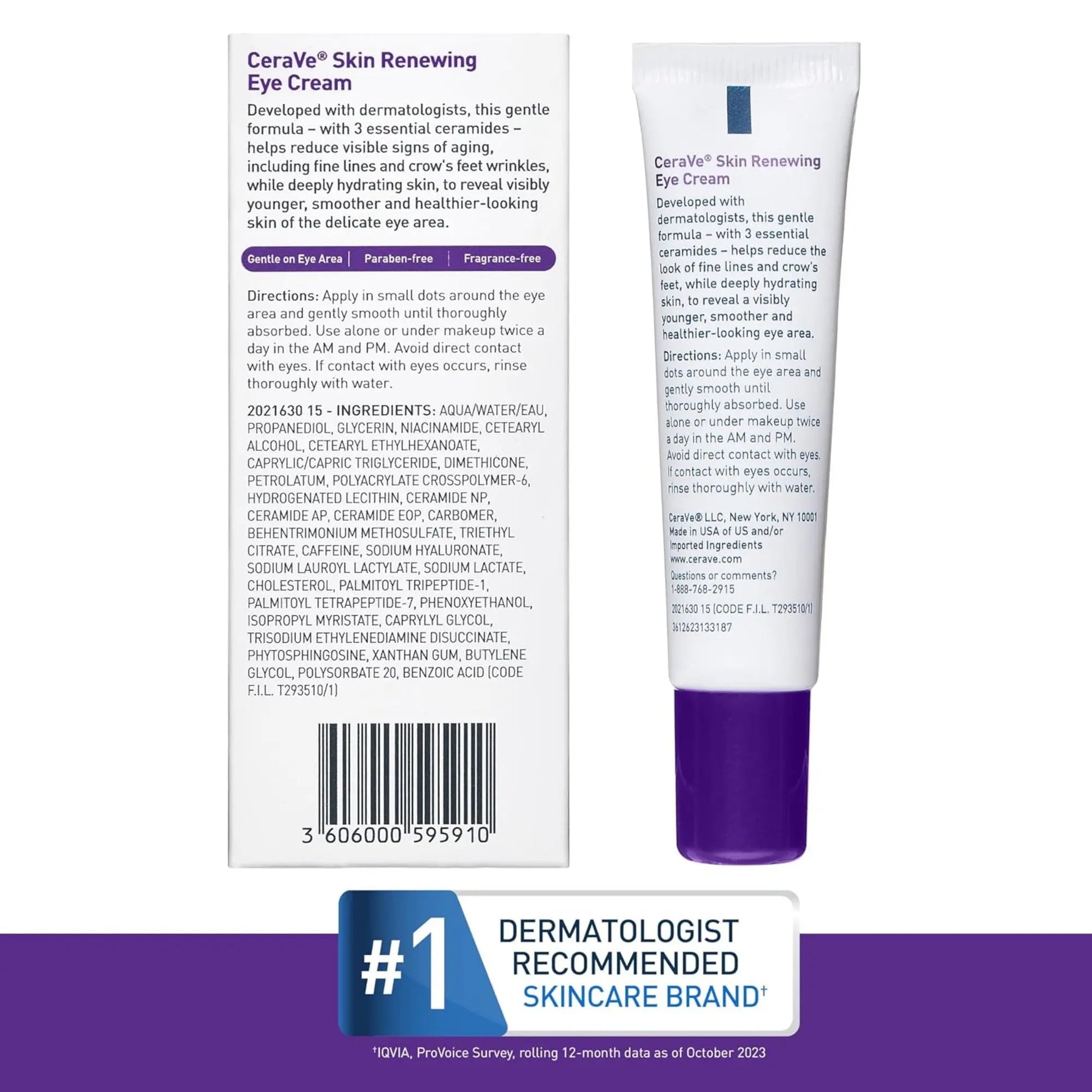 CeraVe Skin Renewing Eye Cream For Wrinkles, Peptides + Caffeine + Niacinamide - (15ml) - Antiaging Cosmetics