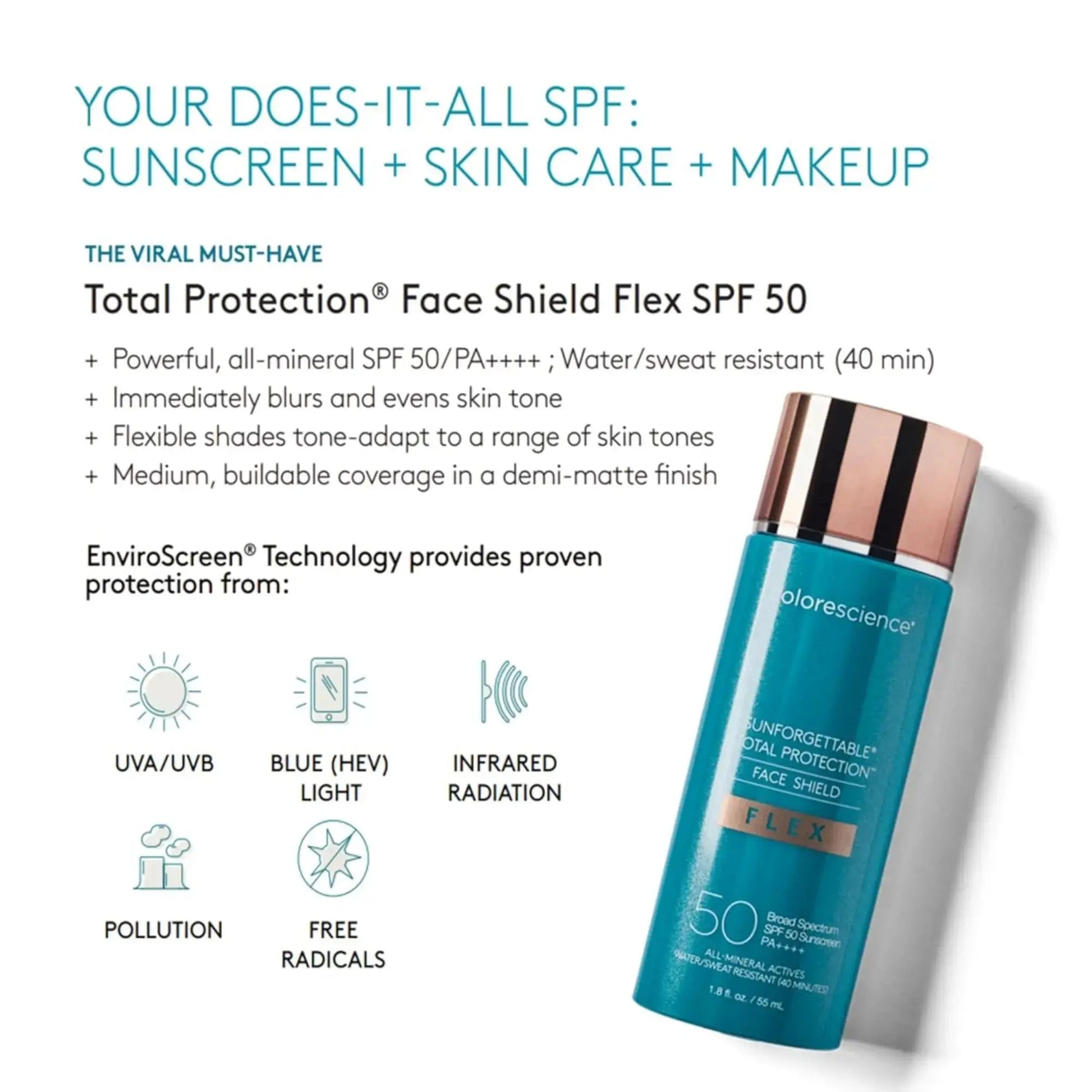 COLORESCIENCE - SUNFORGETTABLE Face Shield SPF50 FLEX MINERAL - 55gr - Antiaging Cosmetics