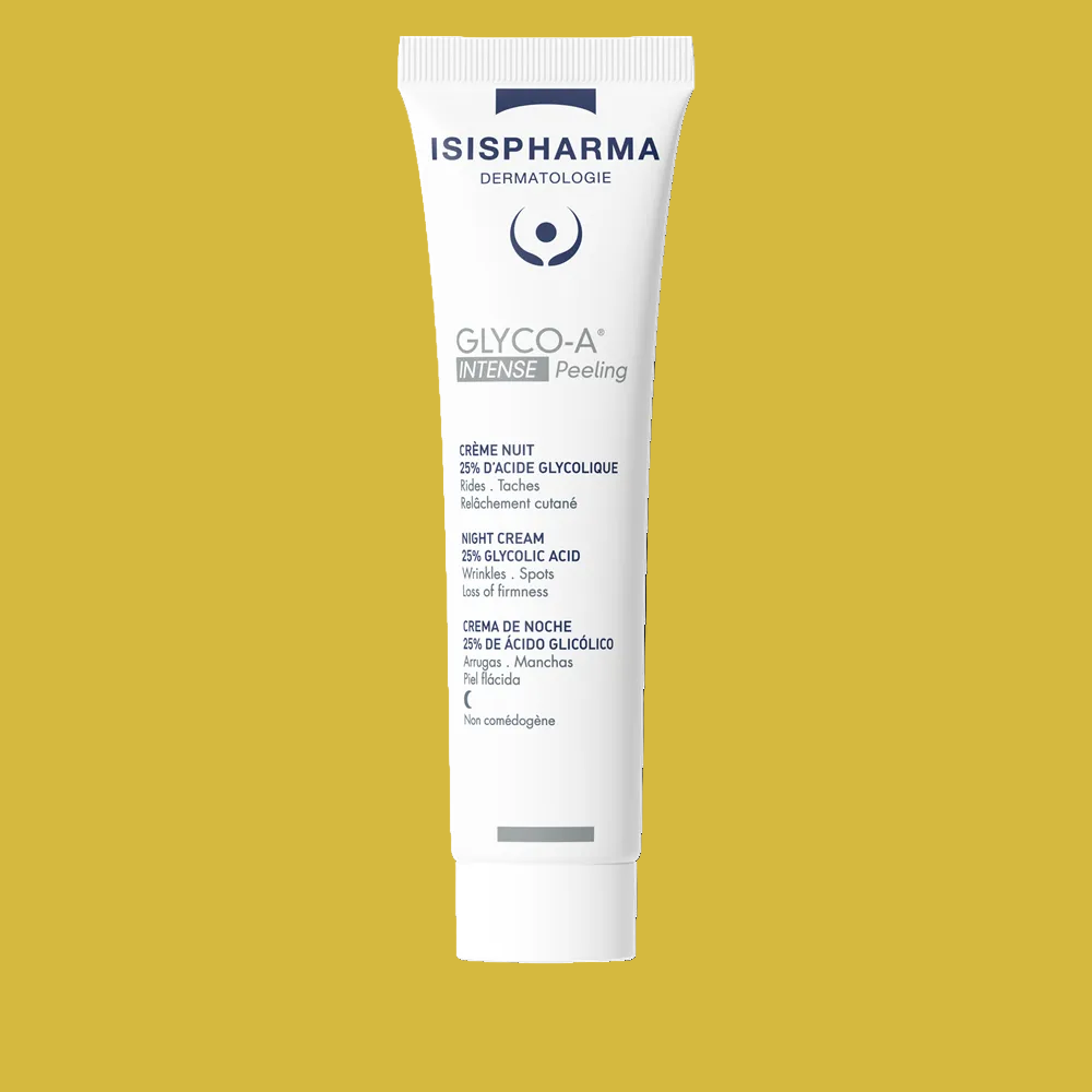 Tube of Isispharma Glyco-A Intense Peeling cream on a white background