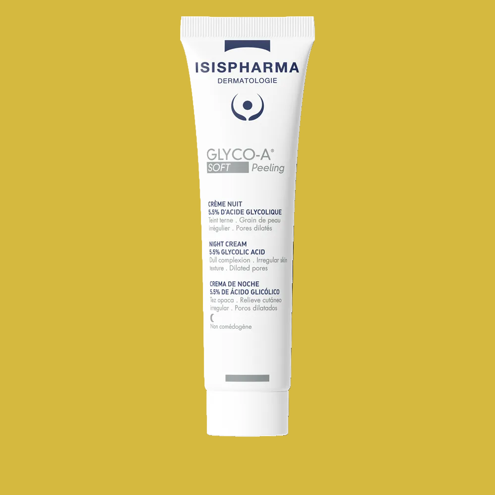 Tube of Isispharma Glyco-A Soft Peeling cream on a white background