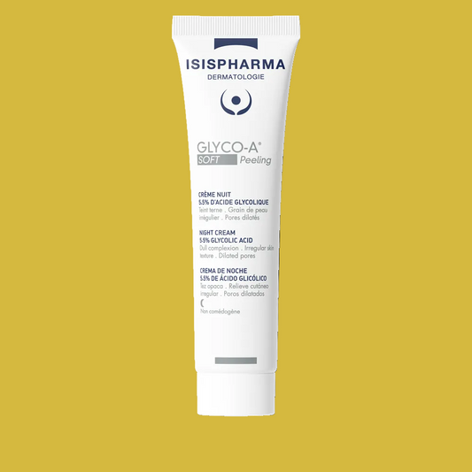 Tube of Isispharma Glyco-A Soft Peeling cream on a white background