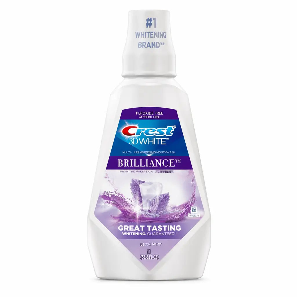 Crest Mouthwash/Mouth Rinse, 3D White Brilliance Whitening, Alcohol Free, Clean Mint - 1L - Antiaging Cosmetics