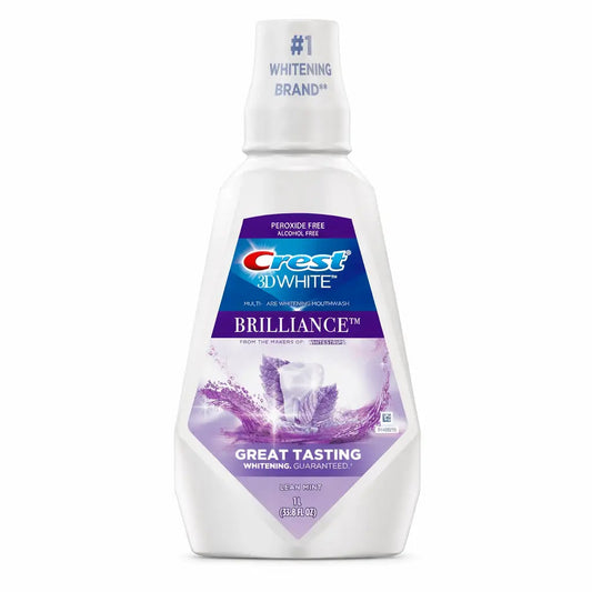 Crest Mouthwash/Mouth Rinse, 3D White Brilliance Whitening, Alcohol Free, Clean Mint - 1L - Antiaging Cosmetics