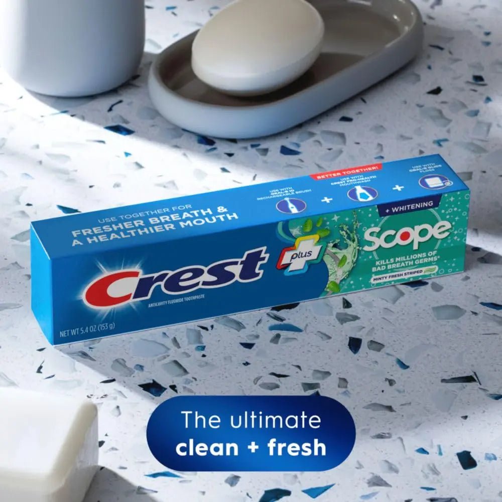 Crest Scope Whitening Toothpaste Pack of 3 Fluoride Fresh Breath Anticavity Mint 459g - Antiaging Cosmetics