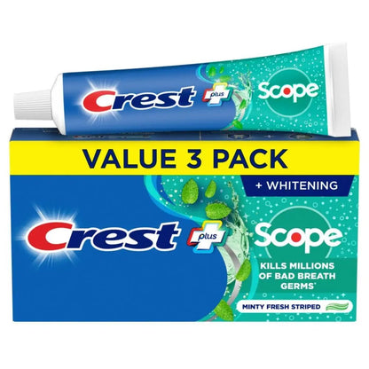 Crest Scope Whitening Toothpaste Pack of 3 Fluoride Fresh Breath Anticavity Mint 459g - Antiaging Cosmetics