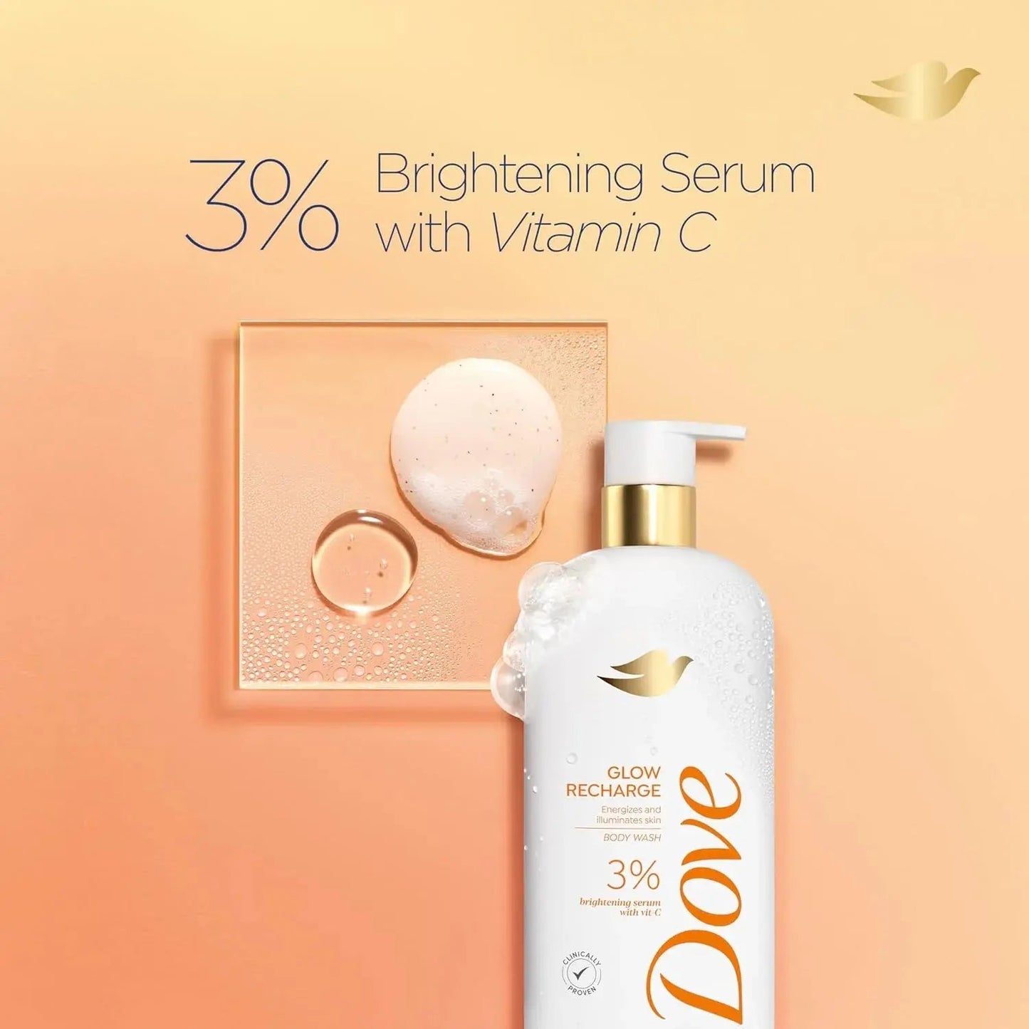 Dove Body Wash, Serum ,Glow Recharge with brightening Vitamin C Serum - 18.5 Fl Oz (547ml) - Antiaging Cosmetics