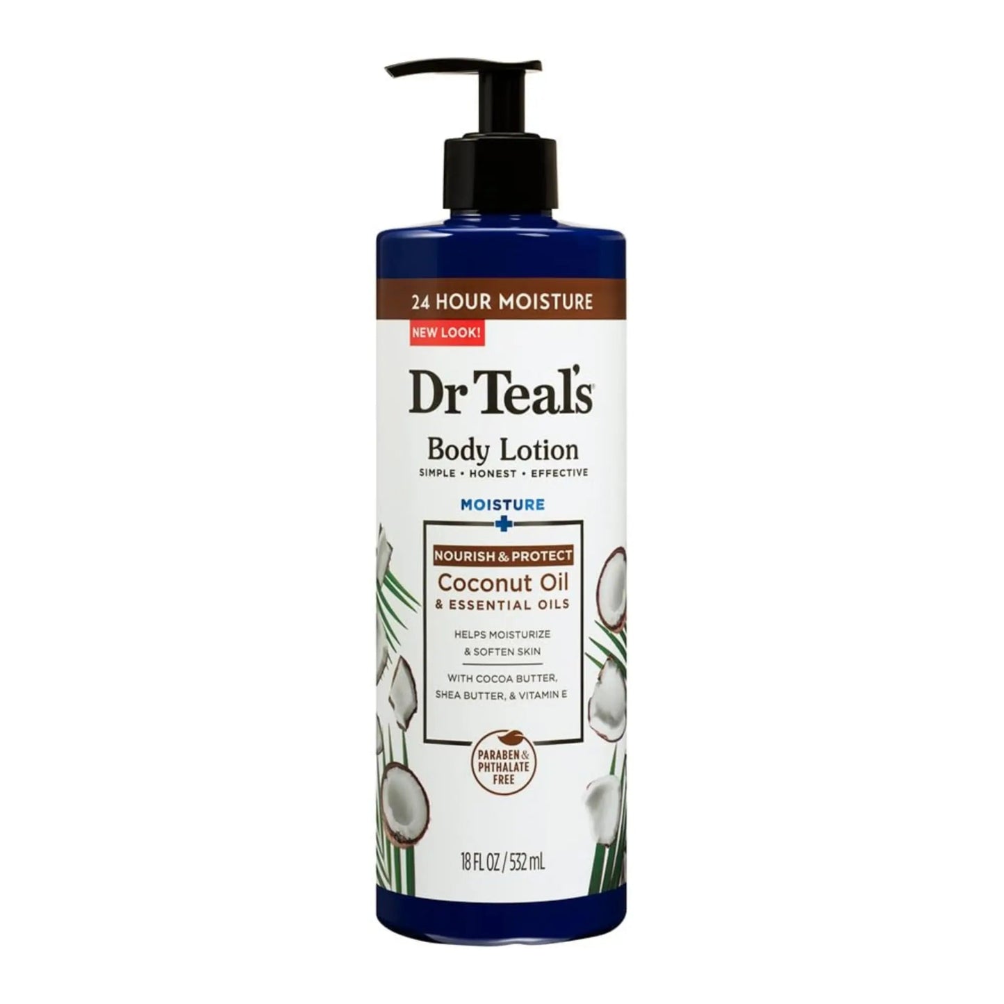 Dr Teal's, Body Lotion, 24h moisture, Coconut, Essential oils, 532ml - Antiaging Cosmetics