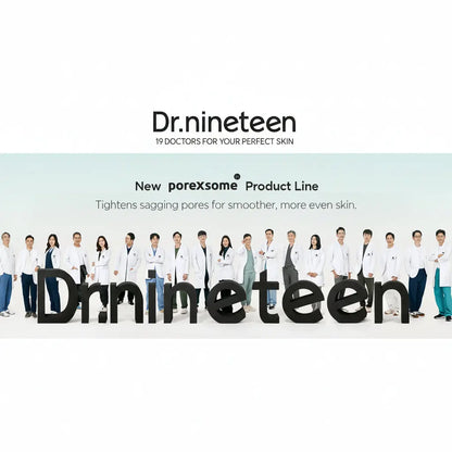 Group of people in white lab coats standing together with 'Dr.nineteen' branding.