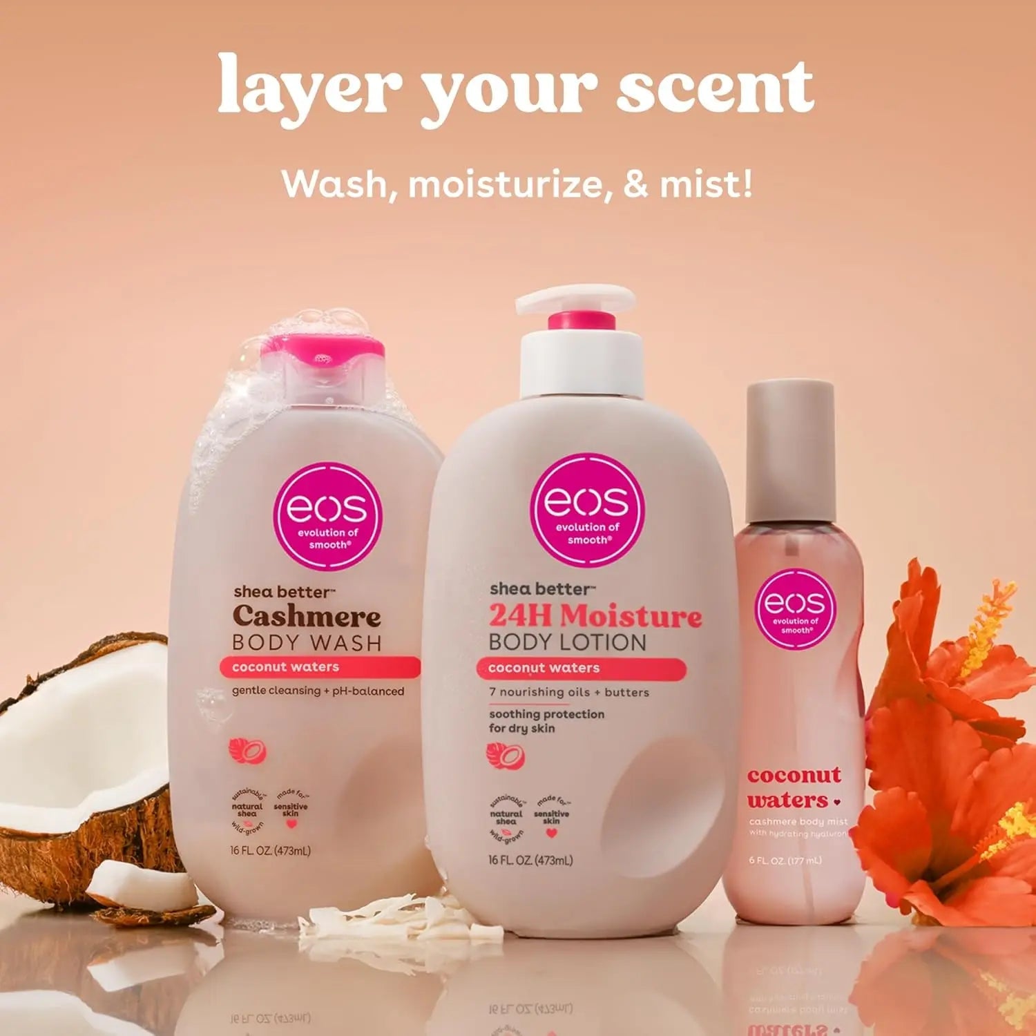 eos Cashmere Body Mist Coconut Waters Hair and Body Spray Hydrating Coconut Perfume 177ml - Antiaging Cosmetics