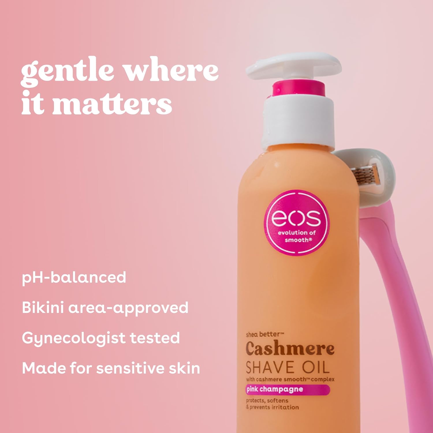 EOS Cashmere Moisturizing Shave Oil 177ml – Shea Butter, Prevents Razor Burn, Vegan Body Care - Antiaging Cosmetics
