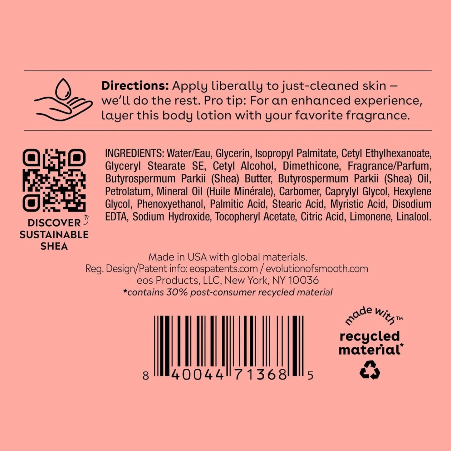 EOS - Shea Better™, 24H Moisture Body Lotion, Pink Champagne - 16 fl oz (473 ml) - Antiaging Cosmetics