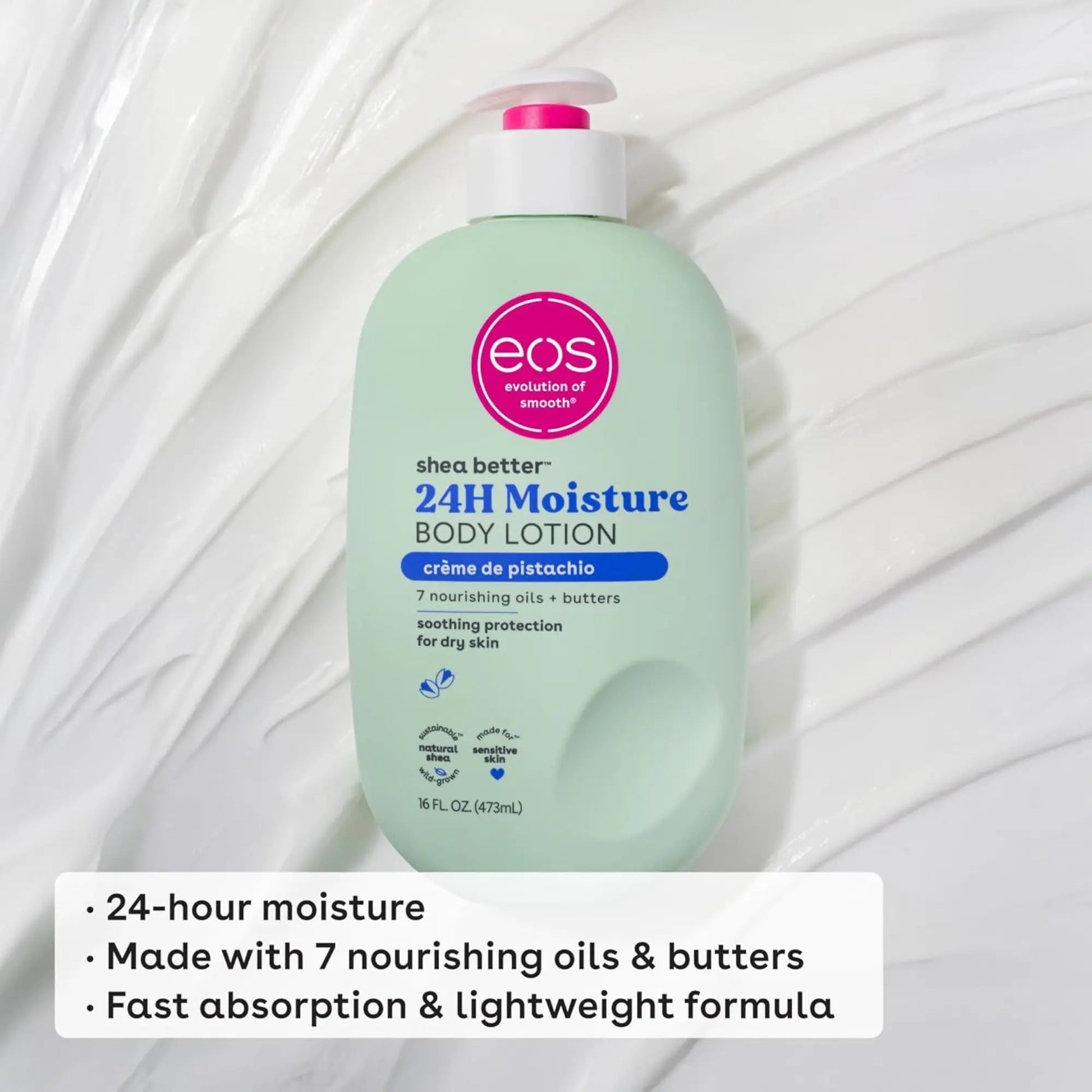 EOS - Shea Better™, 24H Moisture Body Lotion, Pistachio - 16 fl oz (473 ml) - Antiaging Cosmetics