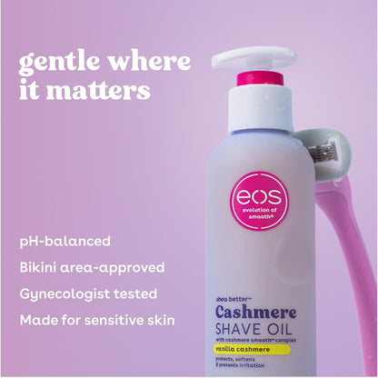 EOS Vanilla Cashmere Shave Oil - Moisturizing Shea Butter & Glycerin - Prevents Razor Burn - Antiaging Cosmetics