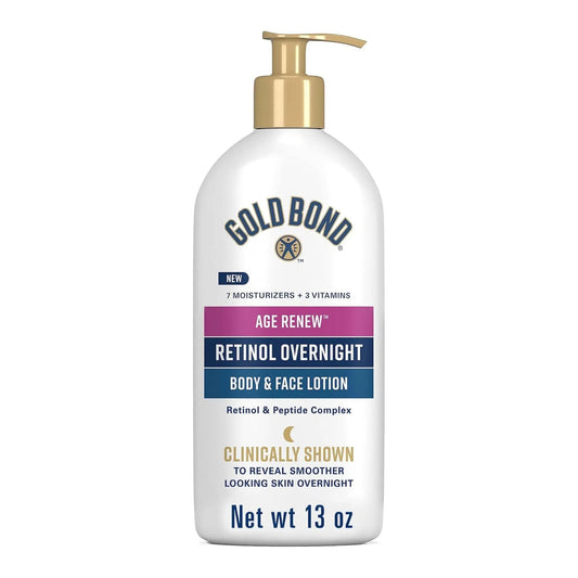 Gold Bond - Age Renew Retinol Overnight Body & Face Lotion Retinol& Peptide - 13oz (368gr) - Antiaging Cosmetics