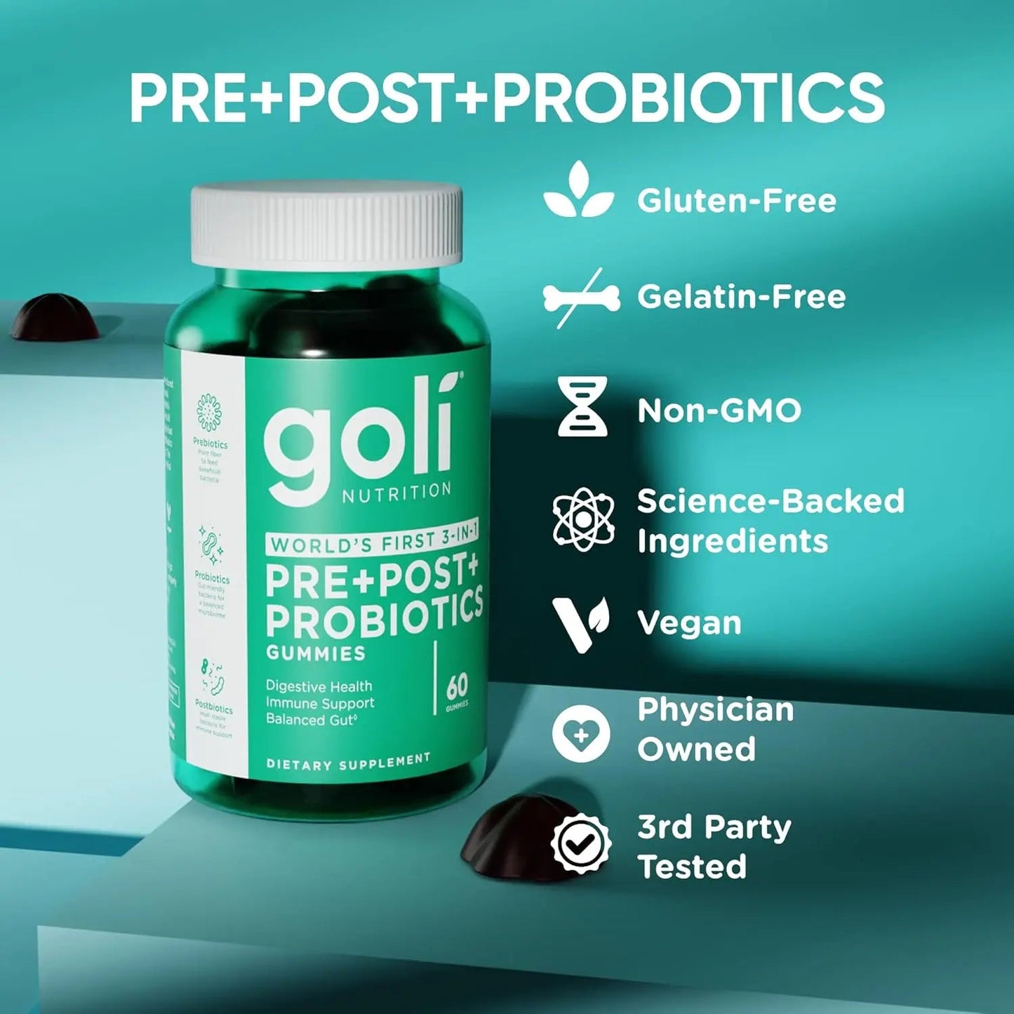 Goli 3 - in - 1 Pre Pro Postbiotic formula Pre Pro Postbiotic 60 Gummies - Antiaging Cosmetics